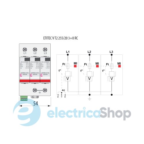 Ограничитель перенапряжения тип II, ETITEC V T2 255/20 (3+0) ETI 2442955
