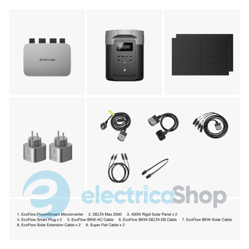 Комплект EcoFlow PowerStream – микроинвертор 800W + зарядная станция Delta Max 2000 и солнечные панели 2х400