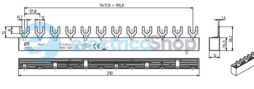 Шина живлення IZ 10/L1NL2NL3N/54E (10мм2, 3P+N, 1.00м, Fork, 54mod.) ETI 2921214