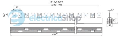 Шина живлення IZ 16/3F/57 (16мм2, 3P, 1.03м, Fork, 57mod.) ETI 2921231