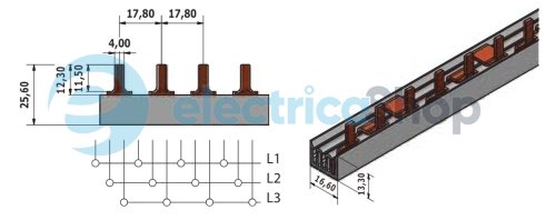 Шина живлення IZS 10/3F/12 (10мм2, 3P, 0.21м, Pin, 12mod.) ETI 2921102