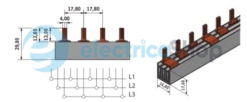 Шина живлення IZS 16/3F/12 (16мм2, 3P, 0.21м, Pin, 12mod.) ETI 2921112