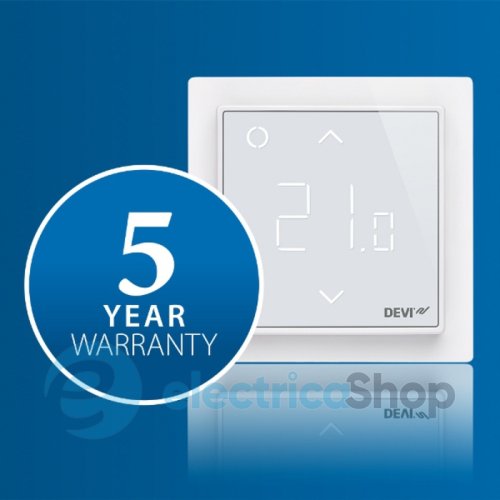 Терморегулятор электронный DEVIreg™ Smart Pure White Wi-Fi, интеллектуальный таймер, белий