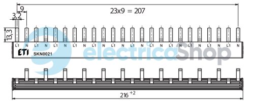 Шина живлення IZ-SKN0022/10 (10мм2, 1P+N, 0.22м, Pin, 12mod.) ETI 2921148