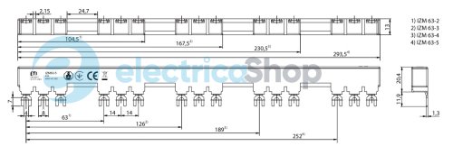 Соединительная шина изолированная IZM63-2 (2xMS/MPE (до 40A) + 2xБ.К. или Н.Р. / 2x MSP0 (до 25A) + Б.К.) ETI 2921307