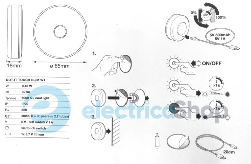 Светильник-ночник с аккумулятором LEDVANCE DOT-it TOUCH Slim White 4058075399686