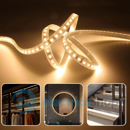 Стрічка світлодіодна 120 Led/m 2700K 12V, 8.6Вт, IP65 CRI80 e-pcb RISHANG 2835-120-IP65-WW-8-12 RN68C0TA-B(8027) тепле світло