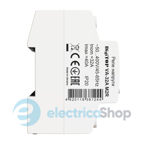 Реле напряжения с контролем по току 1ф. 32А (max 40A) VА-32A M2W DigiTOP, с термозащитой, белая индикация