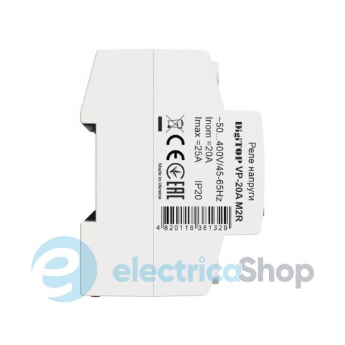 Реле напруги 1ф. 20А, DIN, VP-20A M2W DigiTOP білий індикатор