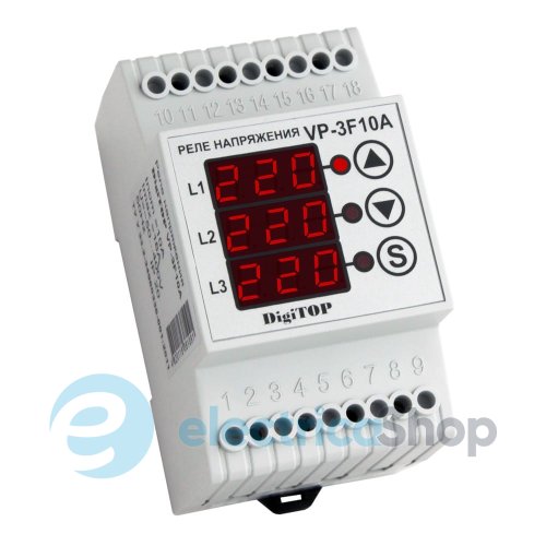 Реле напруги 3ф. 1ПК 6А DigiTop VP-380V DIN