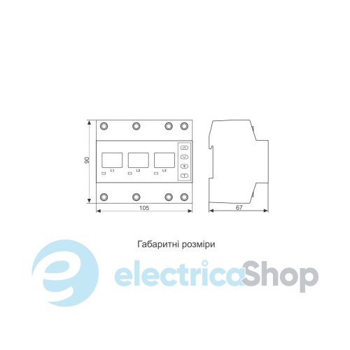 Реле напряжения 3ф. 40А DigiTOP VP-3F40A M6R, красный индикатор
