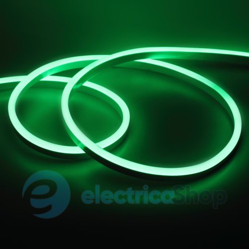 Светодиодный неон 24V, 9,6 Вт/м, GREEN Led Neon IP65 2835-120-12x18-24 RISHANG RX22C0TC-A, коннектор 90 град с кабелем, с другой стороны глухая заглушка (19720)