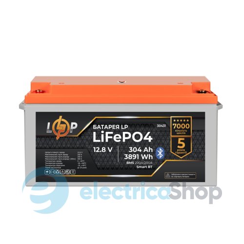 Акумулятор LP LiFePO4 12,8V - 304 Ah (3891Wh) (BMS 200A/200А) пластик Smart BT