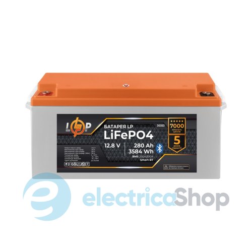 Акумулятор LP LiFePO4 12,8V - 280 Ah (3584Wh) (BMS 200A/100А) пластик Smart BT