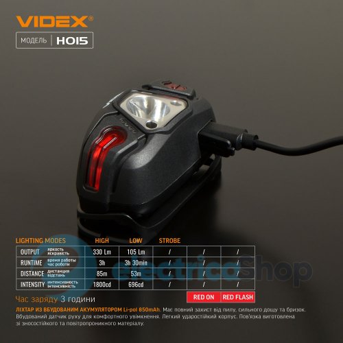 Налобний світлодіодний ліхтарик VIDEX VLF-H015 330Lm 5000K (26563)