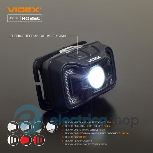 Налобний світлодіодний ліхтарик VIDEX VLF-H025C 310Lm 5000K (26572)