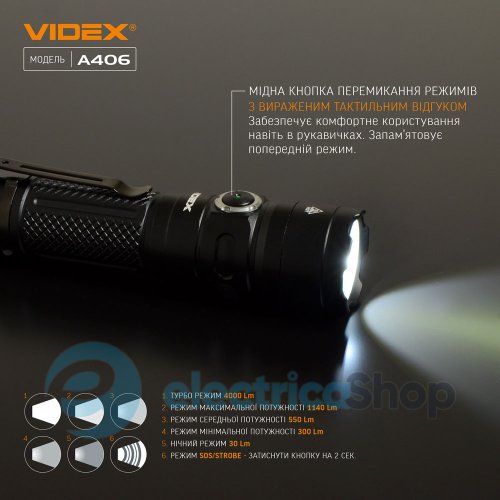 Портативний світлодіодний ліхтарик VIDEX VLF-A406 4000Lm 6500K