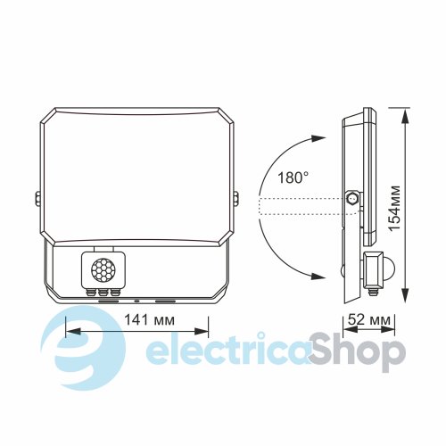 LED прожектор VIDEX F3 30W 5000K з датчиком руху 220V Black VLE-F3-0305B-S