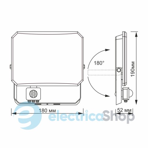 LED прожектор VIDEX F3 50W 5000K з датчиком руху 220V Black VLE-F3-0505B-S