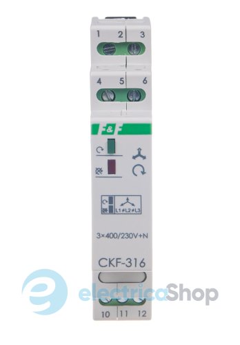 Реле чергування та пропадання фаз 1ПК/10А, 3x400V+N, F&F CKF-316, монтаж на DIN-рейку
