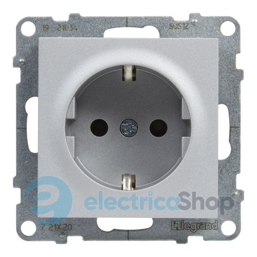 Розетка с з/к и шторками (пружин.клеммы) 16А/250V для серии SUNO Legrand 721320 алюминий