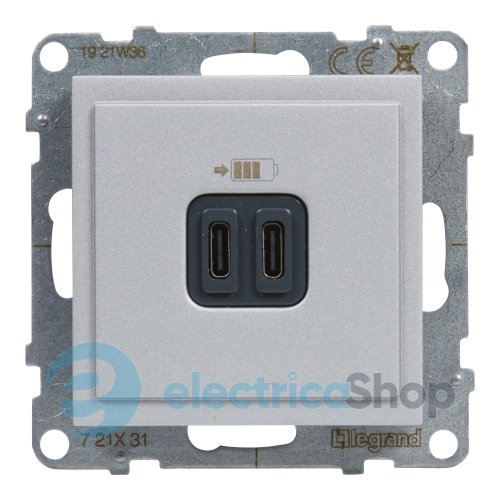 Розетка для зарядки USB С+C 15Вт/5V для серии SUNO Legrand 721331 алюминий