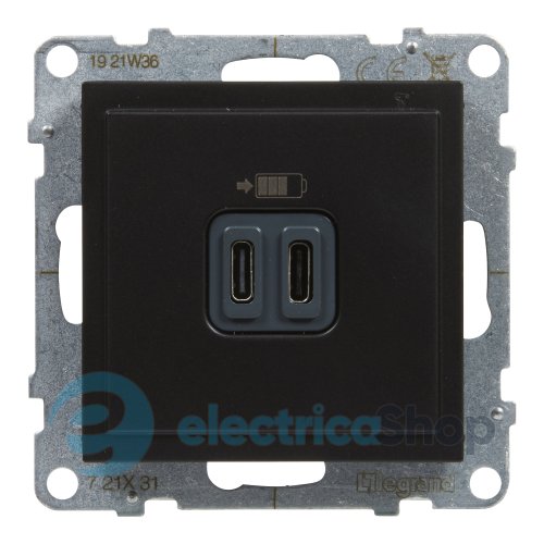 Розетка для зарядки USB С+C 15Вт/5V для серии SUNO Legrand 721431 черный