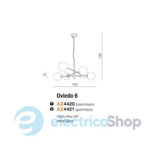 Люстра AZzardo OVIEDO 6 GO/BK (AZ4421)