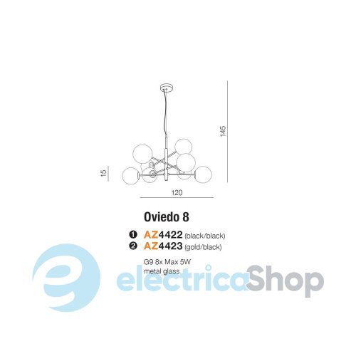 Люстра AZzardo OVIEDO 8 BK/BK (AZ4422)