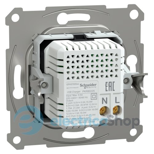 Розетка USB тип A+C 21 Вт Asfora EPH2700561 алюминий