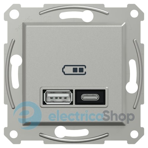 Розетка USB тип A+C 21 Вт Asfora EPH2700561 алюминий