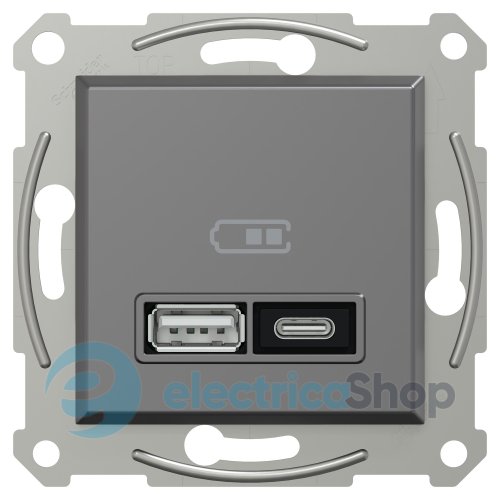 Розетка USB тип A+C 21 Вт Asfora (EPH2700571 антрацит)