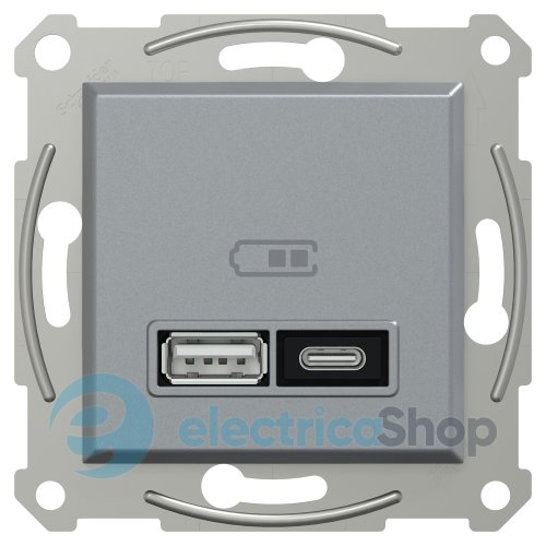 Розетка USB тип A+C 21 Вт Asfora (EPH2700562 сталь)