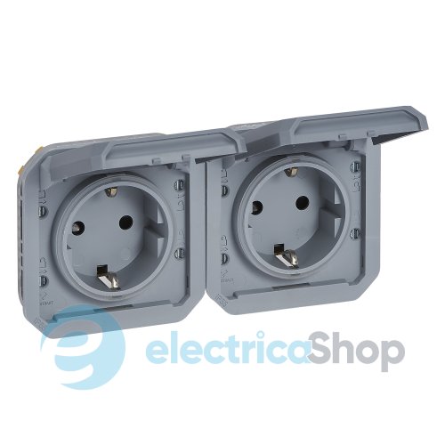 Розетка 2х2К+З 16А/250В гориз. мех-м. Legrand Plexo New 069576L колір сірий