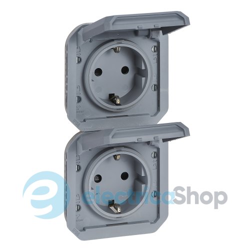 Розетка 2х2К+З 16А/250В верт. мех-м. Legrand Plexo New 069577L колір сірий