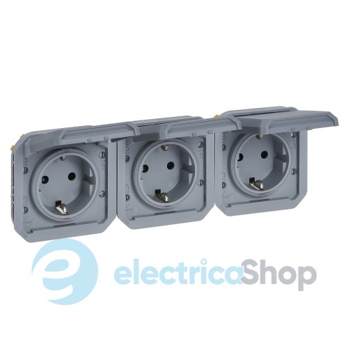 Розетка 3х2К+З 16А/250В гориз. мех-м. Legrand Plexo New 069578L колір сірий