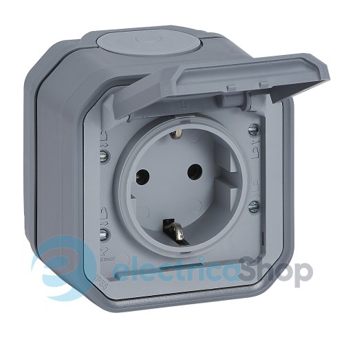 Розетка 2К+З 16А/250В с автом. клемм. накл. Legrand Plexo New 069730L цвет серый