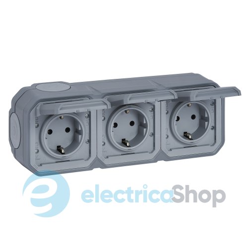 Розетка 3х2К+З 16А/250В накл. гориз. Legrand Plexo New 069743L цвет серый