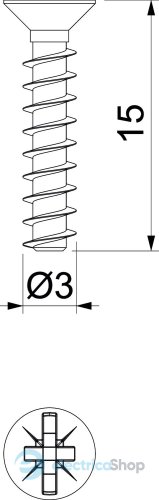 Гвинт Ø3 2mm L=15mm для фікс. приладів в установчій коробці уп. 100шт сталь OBO 2003268