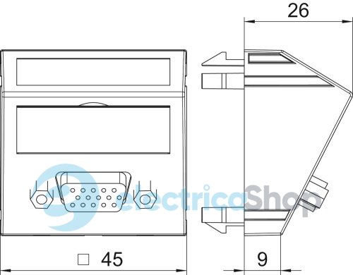 Розетка VGA (HD15) з кабелем підключення, кутова Modul 45 OBO , чорно-сіра