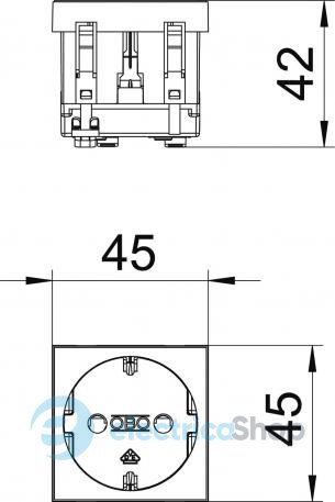 Розетка 1-я. с заземл. и шторками 16А/250V 0˚ Modul 45 OBO 6120016, черно-серая