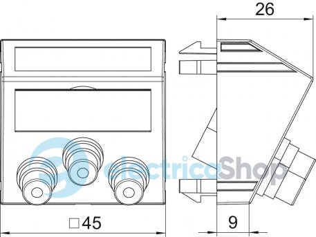 Розетка Audio Video (RCA), yellow-red-white, угловая Modul 45 OBO 6105174, снежно-белый