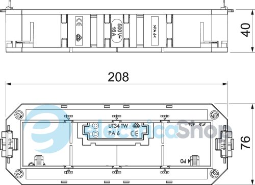 Супорт UT4 під установку 4x modul45, L=208мм ПА OBO 7408727 чорн. граф.