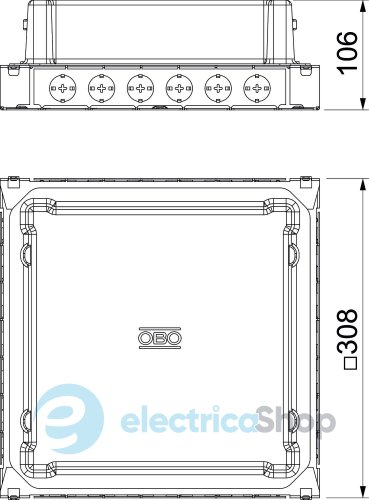Монтажная коробка UDS9, 308х308мм, h=70-105mm цинк.сталь, ПА OBO 7400353