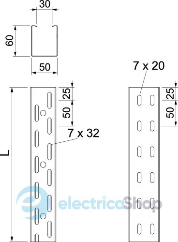 Лоток RKS (0,75мм) перф., 60х50 L=3000, FS (18-22 мкм) OBO 6047600