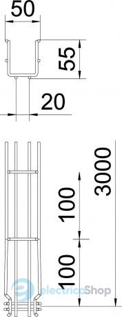 Дротяний лоток GRM, 55х50 L=3000, G (2,5-10 мкм) OBO 6001441