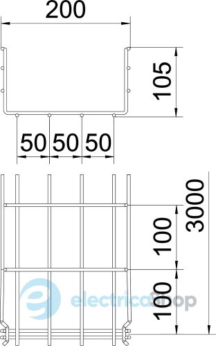 Дротяний лоток GRM, 105х200 L=3000, V2A (нержавіюча сталь) OBO 6002457