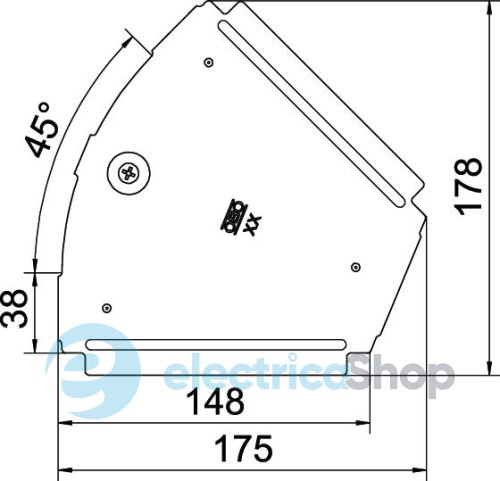 Кришка кутової секції 45° лотка 150мм, FS (18-22 мкм) OBO 6036402