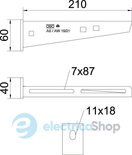 Кронштейн AW 210мм, 1,5 кН, FT (40-60 мкм) OBO 6420680