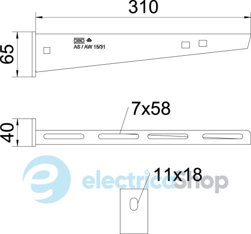 Кронштейн AW 310мм, 1,5 кН, FT (40-60 мкм) OBO 6420710